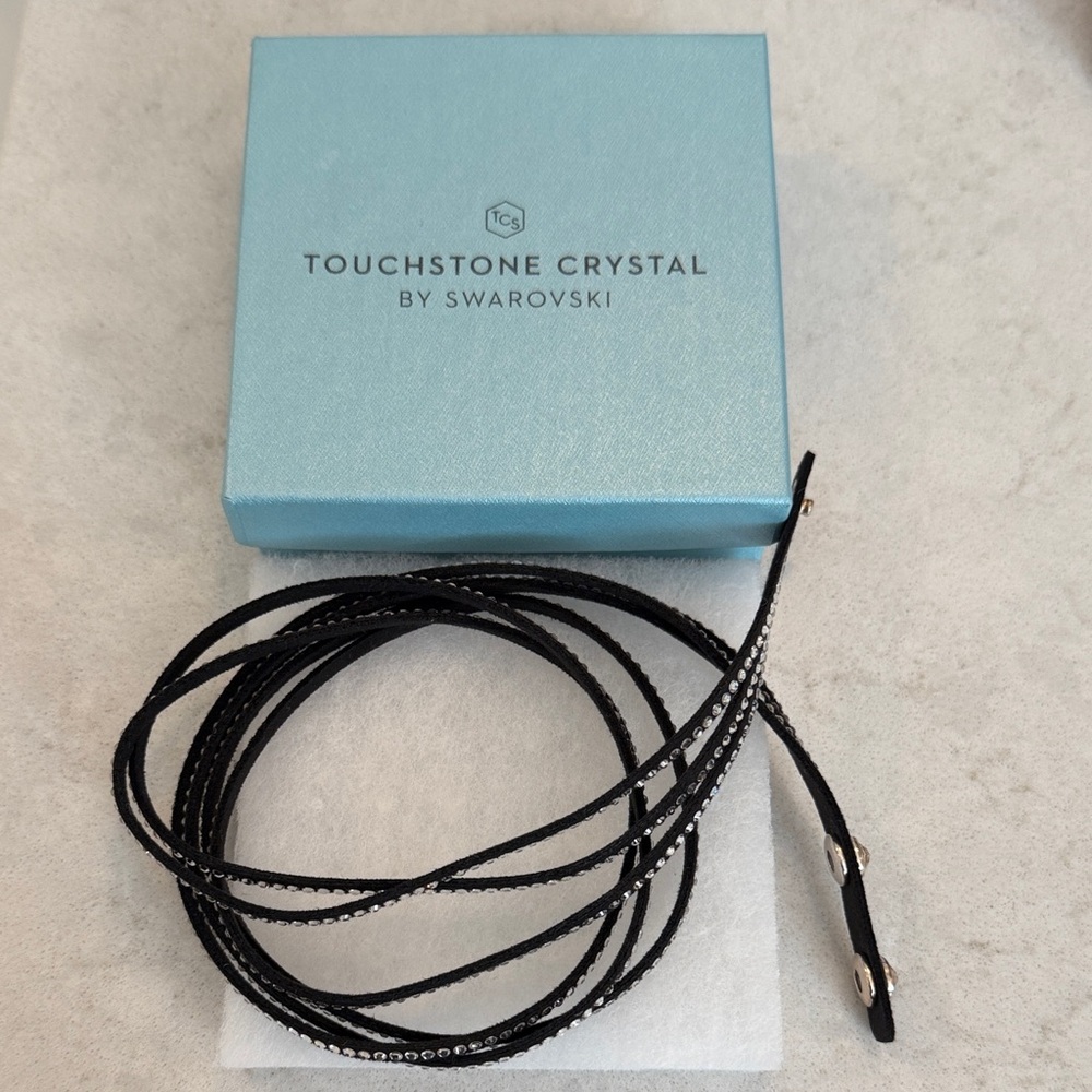 Swarovski Black Leather and Silver Crystal Bracelet
